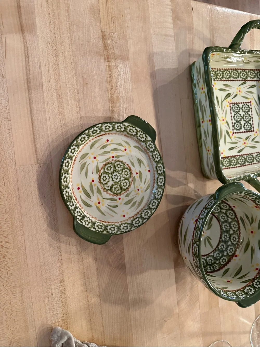 Temptations Green and Cream Floral Serveware Set. Great for entertaining.